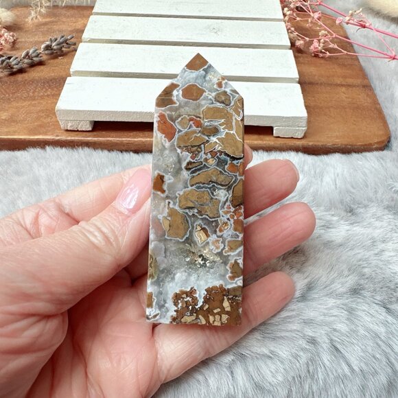 Beautiful Small Brecciated Jasper Tower Obelisk - Picture 4 of 6